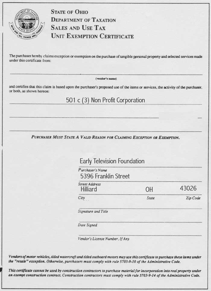 Florida State Sales Tax Exemption Form Example