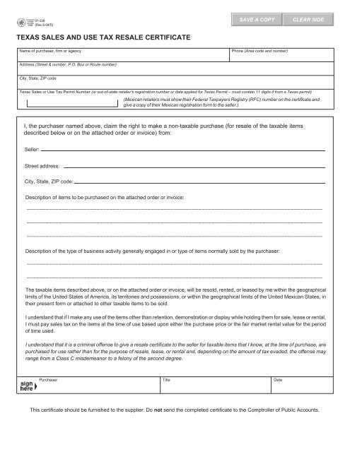 Texas Sales And Use Tax Exemption Certificate