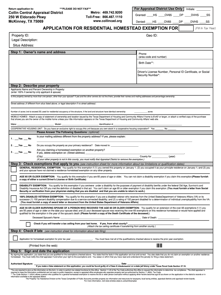 Texas Homestead Tax Exemption Form