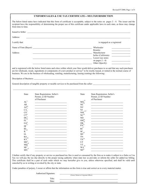 Uniform Sales Use Tax Certificate Liquidation