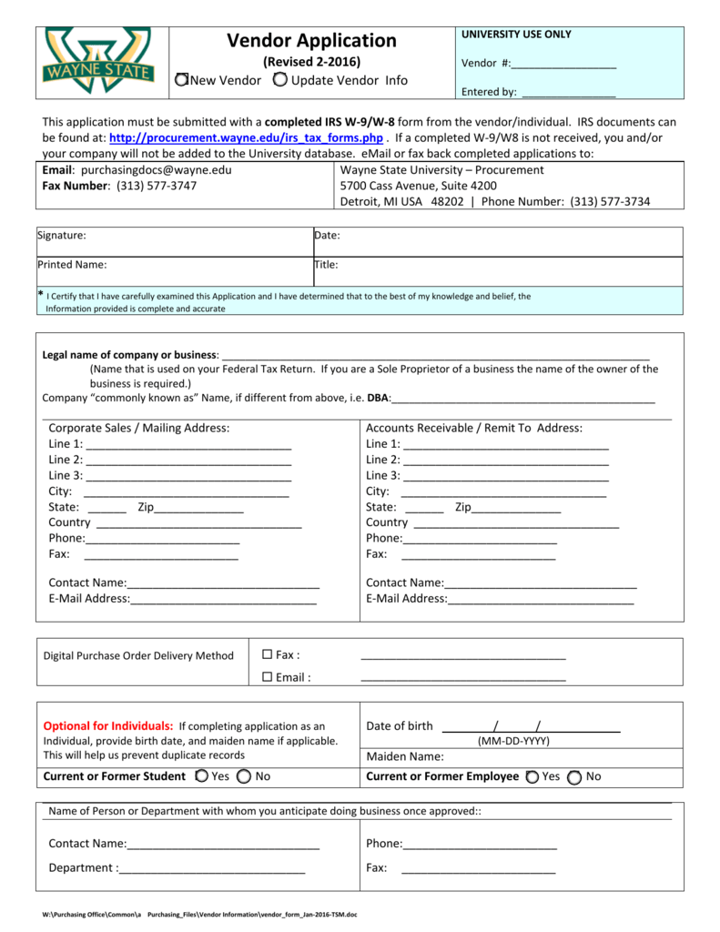 Vendor Application Wayne State University