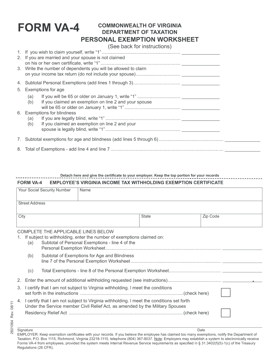 Virginia State Income Tax Exemption Form