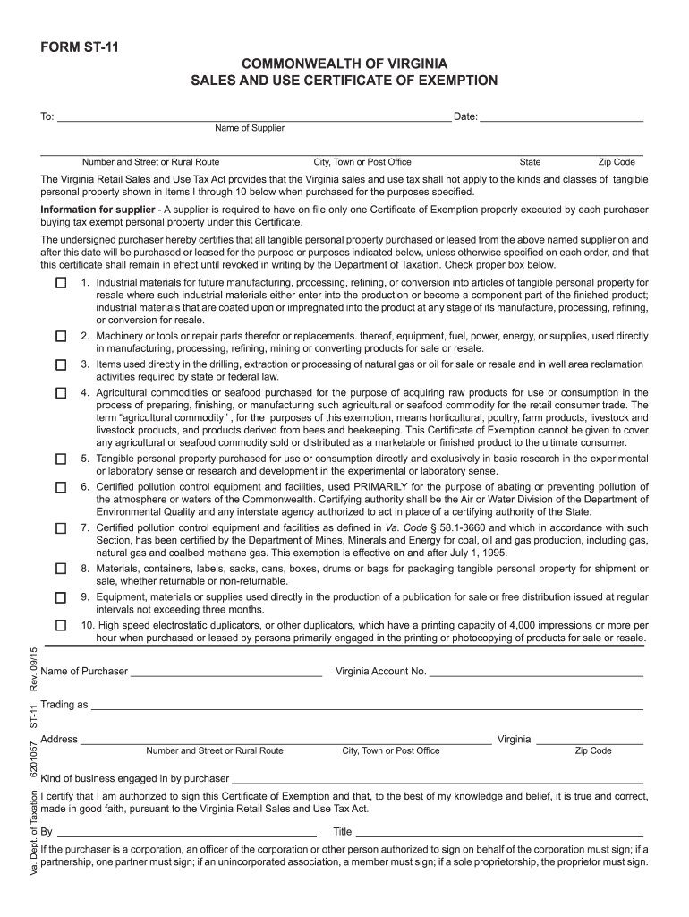 Virginia Sales Tax Exemption Form St 11 Fill Out And Sign Printable 