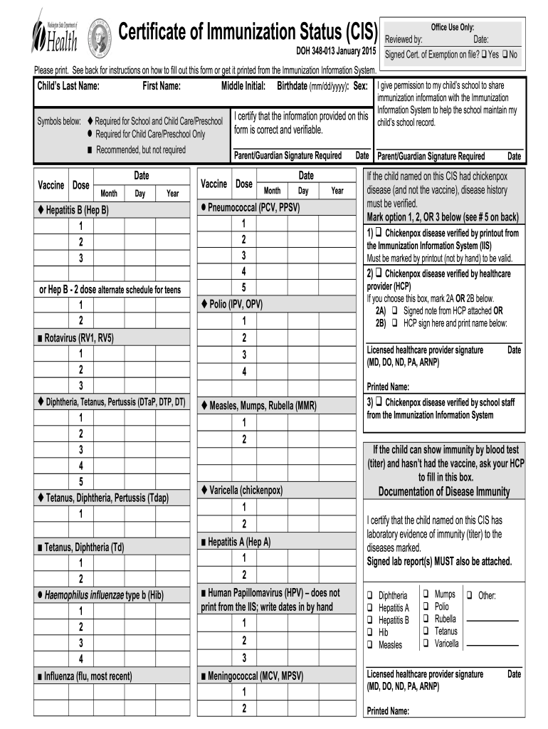 Washington State Immunization Form Fill Out And Sign Printable PDF 