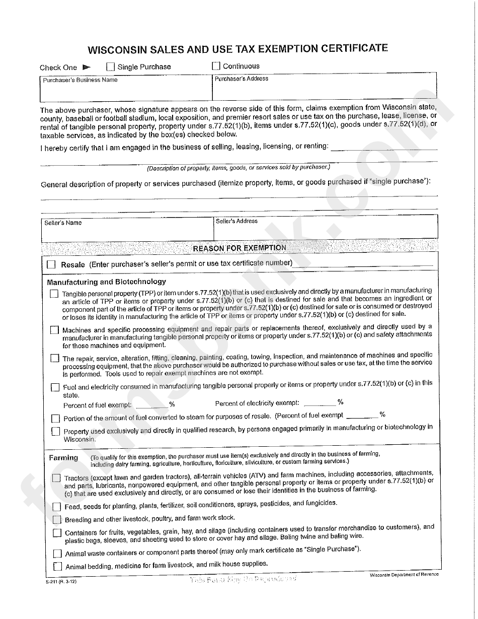 tax exempt form wi